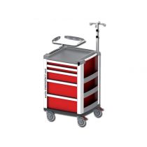 Gima Compact Carrello emergenza modulare con asta flebo 4 ganci ripiano defibrillatore rosso acciaio