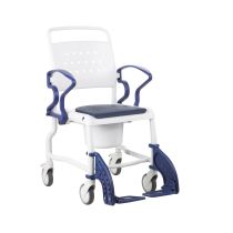 Identites Bonn sedia comoda e doccia con padella igienica, 4 ruote, schienale ergonomico, blu e bianco