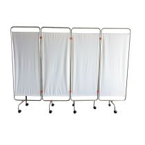 Paravento Medico in Acciaio Inossidabile a 4 Pannelli, Schermo Lavabile, Struttura su Ruote, Altezza 178 cm, Bianco e Blu