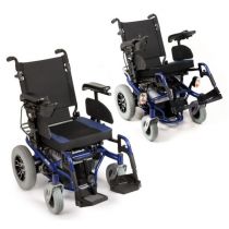 Ardea Aries carrozzina elettrica multifunzione in acciaio blu con schienale reclinabile e seduta imbottita