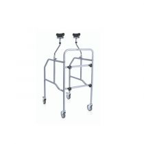 Mopedia deambulatore ascellare in acciaio cromato regolabile con freni e ruote piroettanti