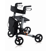 SPES Rollator Pieghevole X-Fold – Deambulatore per Anziani e Disabili in Alluminio Leggero, Sedile con Schienale, Borsa Portaoggetti e Porta Bastone, Ruote da 20 cm, Portata 136kg, Grigio Metallizzato