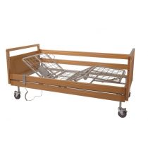 Mopedia Geranio letto da degenza elettrico a tre snodi in legno con ruote e sponde regolabili