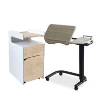 Kit Arredo Degenza: Comodino Multiuso Chevet con Cassetto e Armadietto + Tavolino Serviletto Regolabile a Doppio Piano con Ruote