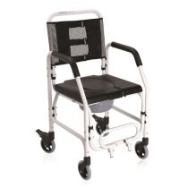 Mopedia sedia per doccia e WC in alluminio con schienale in rete, seduta e braccioli in PU, 4 ruote