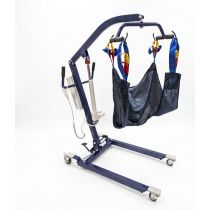 Sollevamalati Elettrico Plus per Disabili e Anziani – Sollevatore Ortopedico con Base Regolabile a Pedale, Imbracatura Inclusa, Display LCD, Portata 150 kg, Acciaio Verniciato Blu