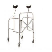Mopedia deambulatore pieghevole sottoascellare in acciaio cromato con supporti regolabili e ruote