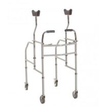 Mopedia deambulatore pieghevole con sottoascellari imbottiti regolabili e 4 ruote piroettanti grigio